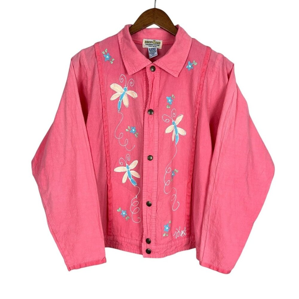 Honey-Komb Jacket Women Medium Coral Pink Floral Snap Button Firefly Vintage 80s